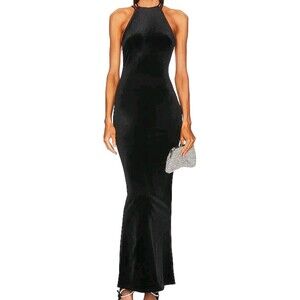 Michael Costello x REVOLVE Tawny Black Velvet Strappy Back Maxi Dress XS NWT